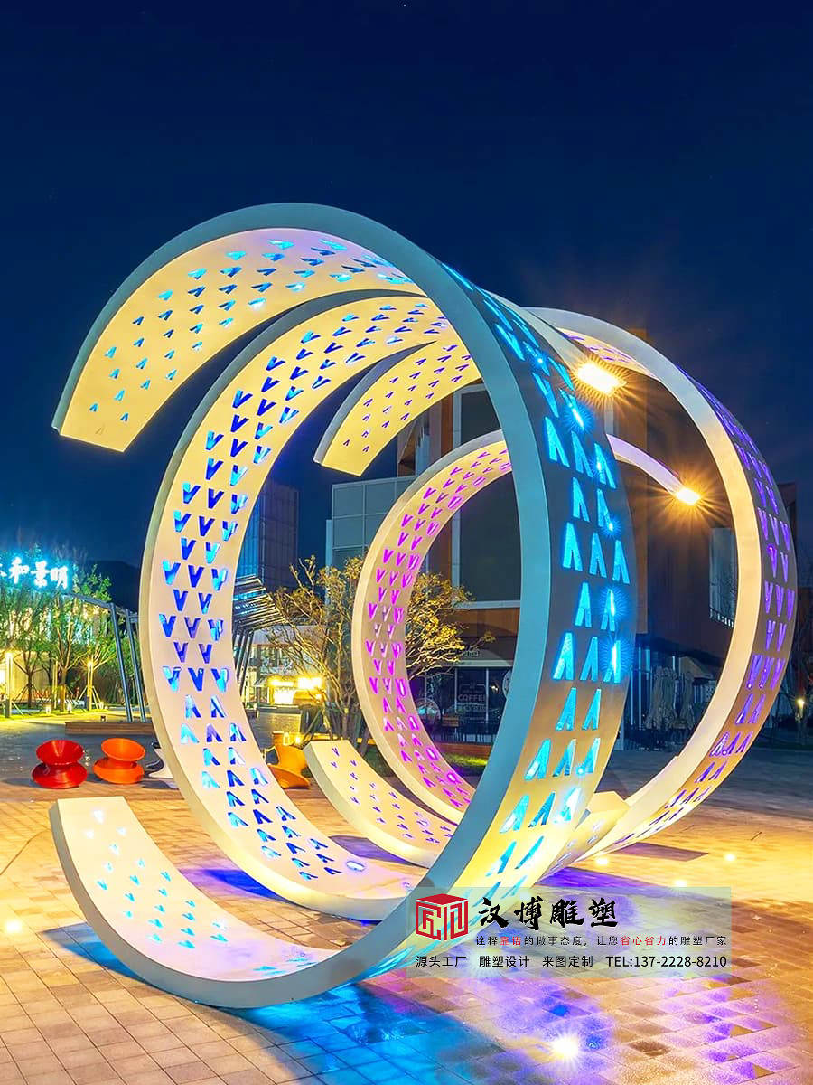 不锈钢圆形镂空雕塑,商务广场金属雕塑,大型雕塑定制厂家