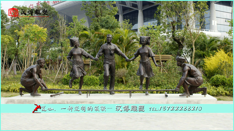 民族团结铜雕,竹竿舞雕像,铸铜雕塑厂家