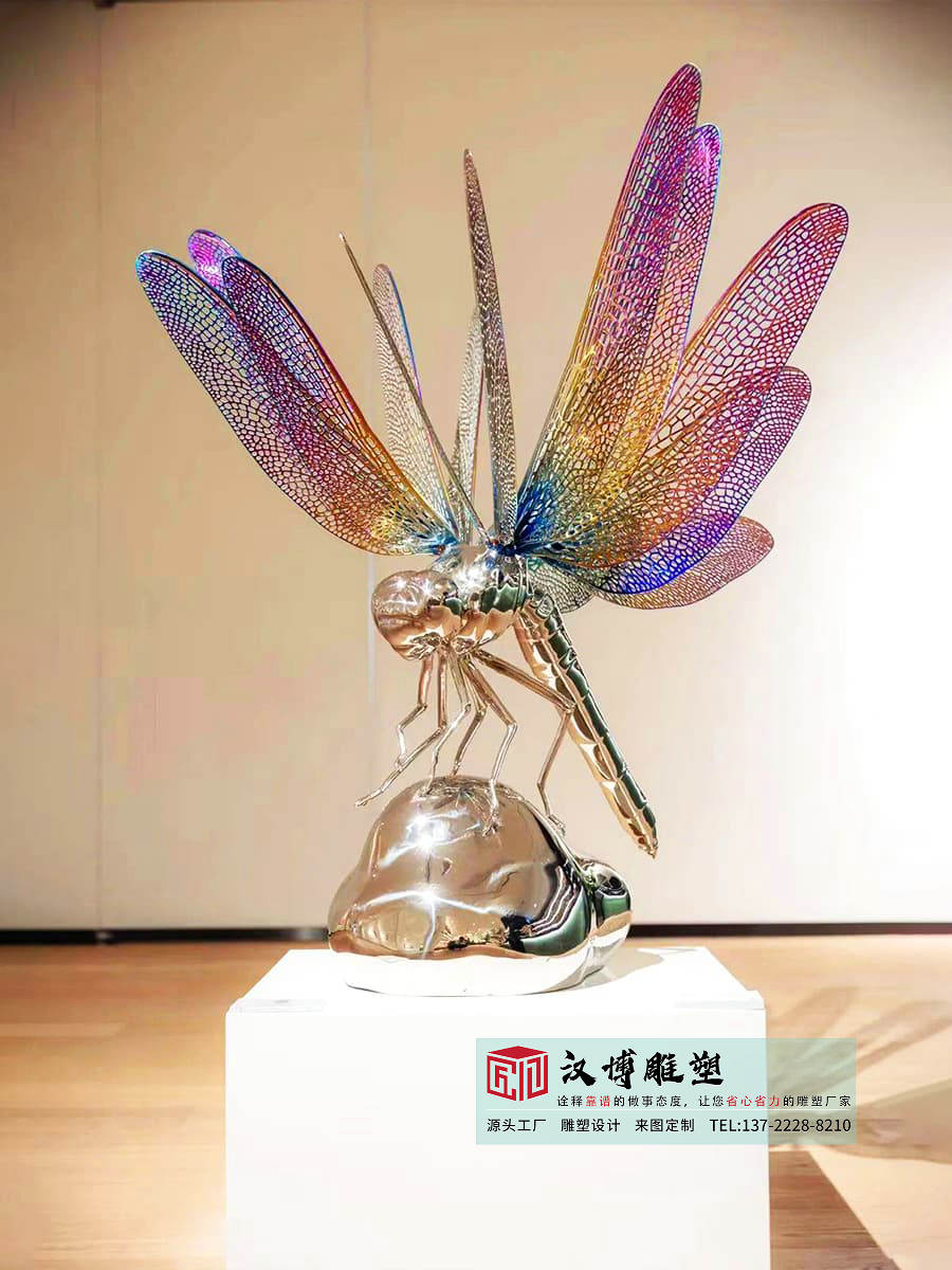 不锈钢蜻蜓雕塑,室内展馆雕塑制作,金属昆虫雕塑直销工厂